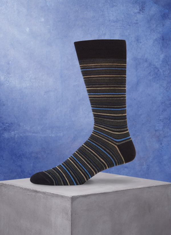 Merino Wool Oxford Stripe Sock in Navy