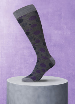 Merino Wool Scattered Mille Righe Over The Calf Dot Sock in Grey